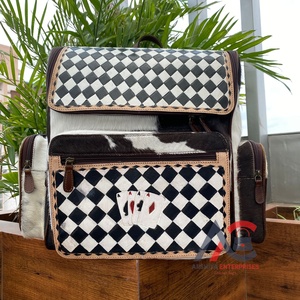 กระเป๋าเป้สะพายหลังดีไซน์ลายตารางหมากรุกหนังวัวแท้ขนาดใหญ่จุได้เยอะกระเป๋าผ้าอ้อมใช้ได้ทั้งชายและหญิง - Product Image 1