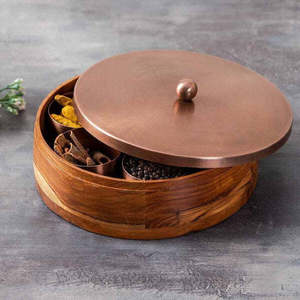 Rustic <b>Masala</b> Premium Wooden <b>Box</b> for Authentic Spice Storage Spice Craft Handcrafted Wooden <b>Masala</b> <b>Box</b> with Dividers - Product Image 1