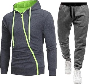 Ensemble de survêtements en polaire à manches longues 100% coton pour hommes automne Jogging Gym survêtement à fermeture éclair exercice décontracté hiver respirant - Product Image 1
