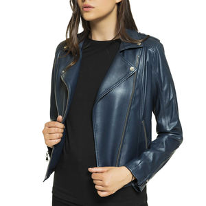 Chaqueta de cuero negro de motorista de moda de alta calidad para mujer chaqueta de cuero personalizada con cierre de cremallera de Metal para mujer con cinturón de cuero - Product Image 4