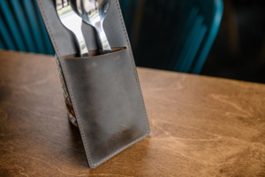 Premium Handmade Eco-Friendly Leather <b>Cutlery</b> Holder Luxury Design for Restaurant Dining Organizer Rustic Flatware Storage - Product Image 3