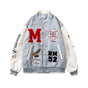 เสื้อแจ็คเก็ตวาร์ซิตี้แบบกำหนดเองสำหรับผู้ชาย แจ็คเก็ตแขนหนังผสมขนสัตว์ ปักลายเชนิลล์ ขายส่ง - Product Image 5