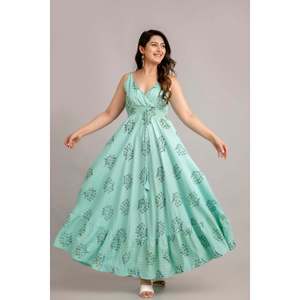 Vestido Maxi Ajustado sin Mangas con Estampado Floral Azul Turquesa-SHKUP1364 Talla Grande, Natural, Transpirable y Sostenible para el Día a Día - Product Image 1