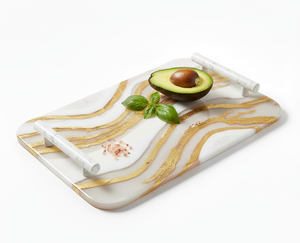 Planche à découper ronde en marbre et résine de haute qualité, fabriquée à la main, avec un design écologique, passe au lave-vaisselle, pour la cuisine, la cuisson et le service - Product Image 4