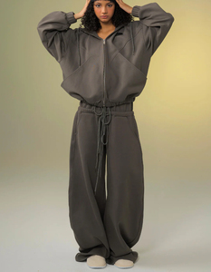 ชุดเสื้อมีฮู้ดและกางเกงวอร์มผ้าฝ้ายปักลายสำหรับผู้หญิงชุดวอร์มทรงถุงแบบรูดซิปตามสั่ง - Product Image 1