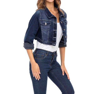 Veste en jean en coton de haute qualité, vêtements pour femmes, décontractée, couleur unie, poches, vestes en jean pour femmes, style automne, haute qualité - Product Image 2