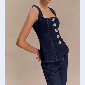 Traje de Mezclilla Elegante para Mujer, para Oficina y Uso Casual, Corte Ajustado Moderno, 100% Algodón, Transpirable y de Secado Rápido, Listo para el Verano - Product Image 3