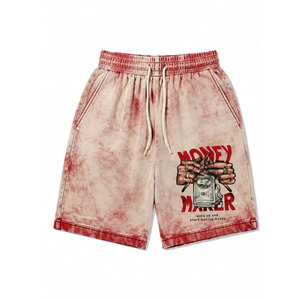 Money <b>Maker</b> Men's Tie Dye Bermuda Shorts Cotton Drawstring Waist Casual Style Red Print Front Logo Breathable - Product Image 2