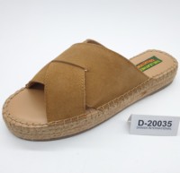 Espadrilles en cuir pour femmes, sandales à talons compensés, sandales à corde cousue, sandales en cuir pur à bride croisée, sandales en cuir suédé