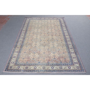 พรมวินเทจตุรกีขนาดใหญ่ 6.3x9.5 ฟุต พรมขนสัตว์สีน้ำเงิน - Product Image 1