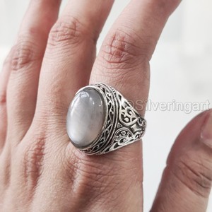 Anillo de Plata de Ley 925 para Hombre con Piedra Lunar Gris Natural, Gema del Mes de Junio, Todas las Tallas, Regalo de Navidad, Joyería - Product Image 3