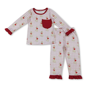 Pijamas de San Valentín para niñas con estampado de corazones rosas a cuadros, ropa de bebé, conjunto de ropa de bebé, ropa para niños, OEM/ODM/RTS - Product Image 4
