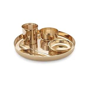 Juego Thali de acabado de cobre puro indio de alta calidad para servir vajilla de comedor ThaliSet de bronce Kansa Premium tradicional indio - Product Image 1