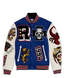 Hot Sale Embroidered Chenille Patches Original Wool Genuine Leather Sleeves Letterman Baseball College Varsity Jacket Custom