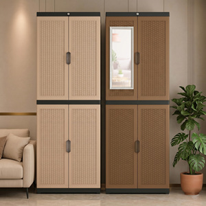 Armario Moderno de Plástico Imitación Ratán, con Cerradura, Resistente a la Humedad, Almacenamiento Duradero para Dormitorio, Sala de Estar, Muebles para el Hogar - Product Image 3