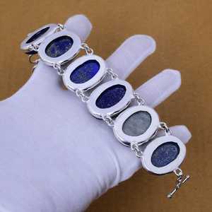 Pulsera de mujer chapada en rodio de plata de ley 925 personalizada, joyería fina de diseñador hecha a mano, compromiso de lapislázuli Natural - Product Image 2