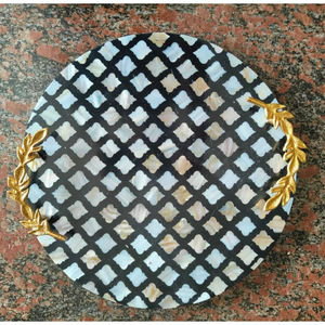 Plateau en nacre noire avec poignées en métal nouveauté décor de table vintage stockage des aliments pour les fournisseurs de restaurant d'hôtel - Product Image 2