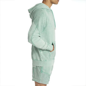 Usine de haute qualité Patch personnalisé point de travail coton Polyester pull vierge surdimensionné lavage à l'acide déchiré ourlet brut sweats à capuche - Product Image 2