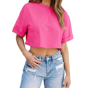 2025 último diseño mujeres Crop Top logotipo personalizado impresión bordado algodón mujeres Crop Tops manga corta Crop Top - Product Image 6