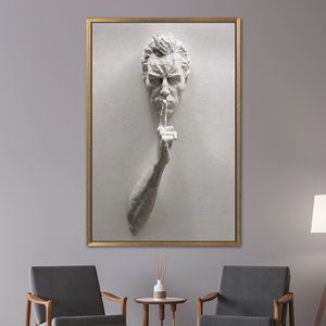 Impression sur toile d'art de sculpture masculine élégante pour une décoration murale sophistiquée, encadrée en or - Product Image 1