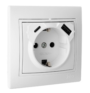 Presa Schuko bianca serie Solera Europa con USB-A e USB-C (ERP60USBC-U) - Product Image 1