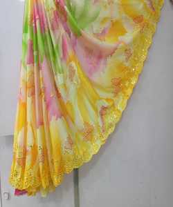 Sari en coton et soie de luxe, tissu indien de créateur exclusif, broderie lourde avec miroirs, vêtement ethnique de luxe pour mariage et festival - Product Image 6