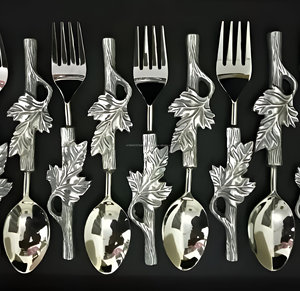 Juego de cuchara y tenedor con diseño de hoja chapada en plata táctil de lujo de 12 piezas a precio mayorista - Product Image 3