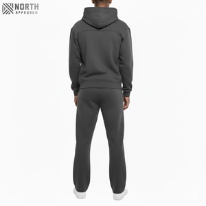 Conjuntos de joggers de lana de algodón para hombre, chándal de invierno, sudaderas con capucha y pantalones acampanados con cremallera bordados, chándal - Product Image 2