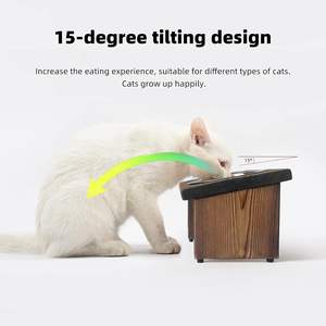 Raised <b>Tilted</b> <b>Cat</b> <b>Bowl</b>, Elevated Slanted Feeding <b>Bowl</b> for <b>Cat</b> and Dogs, Pet Food and Water <b>Bowl</b> with Adjustable Wooden Stand - Product Image 5