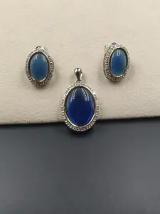 Fashion Jewelry Blue Maroon Black Monalisa Stone Pendant Set with Locket and Earrings Indian Charm & Pendant