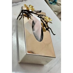 Boîte à mouchoirs de luxe en acier inoxydable de qualité écologique, moderne et faite à la main, élégant porte-serviettes en feuille d'or pour la décoration intérieure - Product Image 4