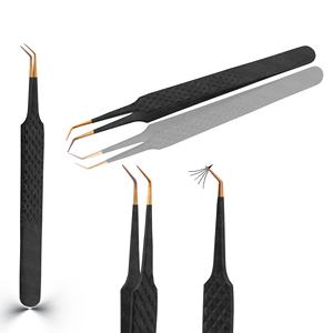 Ensemble de pinces à faux cils en acier inoxydable, poignée diamantée, pointe en fibre, fabrication artisanale, série experte, outils de beauté pour le maquillage - Product Image 4