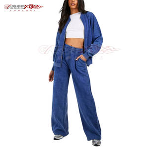 Chándal lavado con ácido para mujer con cremallera frontal Sudadera con capucha y pantalones de jogging de tiro alto Chándal de lavado ácido de tela suave para mujer - Product Image 1