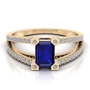 Anillo REYES Sparkle de Plata de Ley 925 con Zafiro Azul de Corte Esmeralda de 1 Quilate y Moissanita para Mujer, Regalo de Joyería Nupcial - Product Image 6