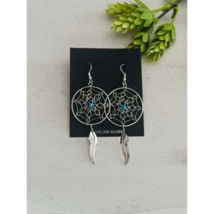 Pendientes Navajo Hechos a Mano en Plata de Ley con Diseño de Pluma, Oro Blanco, Oro Rosa y Múltiples Piedras (Perla, Diamante, Rubí) para Bodas y Fiestas - Product Image 1