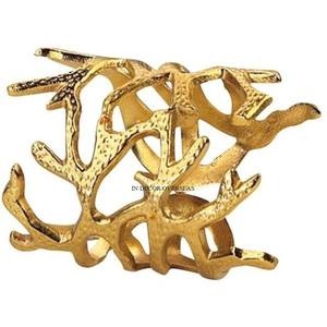 Anneaux de serviette de luxe en aluminium moulé de forme ronde plaqué or de haute qualité à texture martelée, accessoires de décoration de table très vendus - Product Image 6