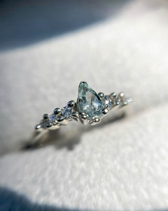 7x5mm corte de pera Aqua azul diamante minimalista anillo de compromiso lágrima solitario banda mujeres plata esterlina 18K chapado en oro nupcial - Product Image 1