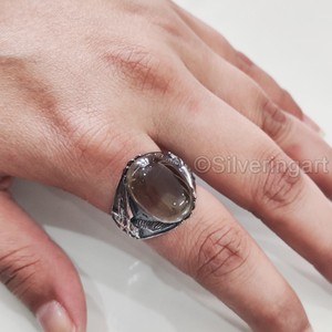 Bague en argent sterling 925 pour homme, avec pierre précieuse naturelle quartz fumé, pierre de naissance de avril, toutes tailles, cadeau d'anniversaire, vente en gros - Product Image 5