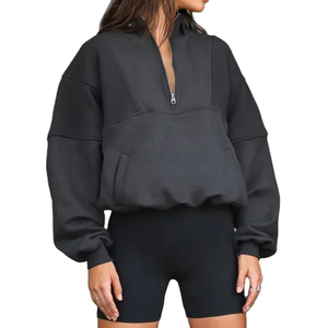 Custom Embossed Logo Oversize Heavy Cotton Sports Workout Wear Half <b>Zip</b> Womens <b>Hoodie</b> Sweatshirts With <b>Pocket</b> - Product Image 1