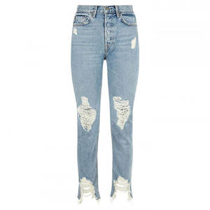 Jean slim en denim de haute qualité pour femme, taille haute, extensible, avec trous, grande taille - Product Image 1