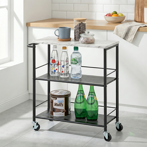 Estantes de metal duraderos de 3 niveles con tablero de MDF, estructura de plataforma con acabado de recubrimiento en polvo de cuatro ruedas para almacenamiento de herramientas, compatible con OEM - Product Image 1