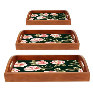 Juego de bandeja de servicio de madera elegante de moda de 3 bandejas de servicio de alimentos impresas en varios colores Juego de bandejas de madera natural Premium de calidad superior - Product Image 3