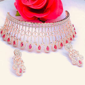 Ensemble ras du cou scintillant de mariage à la mode en or rose sterling 925 - Product Image 1