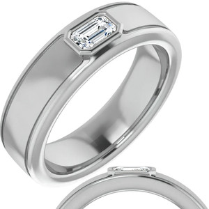Bague de mariage unisexe SHREYA DIAM en argent 925 plaqué rhodium avec moissanite émeraude sertie à griffes de 0,27 ct, design géométrique classique - Product Image 1