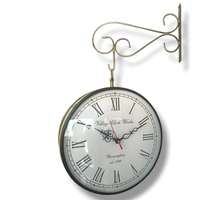 Horloge murale à double face de style vintage, modèle 1792 Birmingham Village ClockWorks, en fer, à quartz, motif
