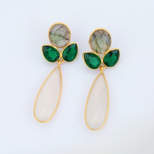 Pendientes colgantes de plata de ley 925 chapados en oro de 18 quilates, labradorita natural y verde caliente, estilo de moda lechoso blanco Simple - Product Image 2