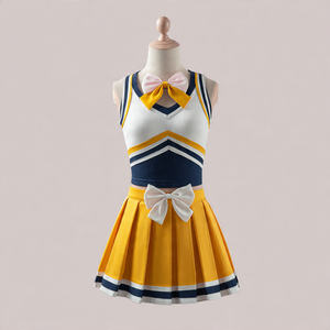 Uniforme de cheerleading personnalisé imprimé jaune et bleu pour filles |   Ensemble de tenue de cheerleading professionnel, logo personnalisé, 100% polyester, rapide - Product Image 2