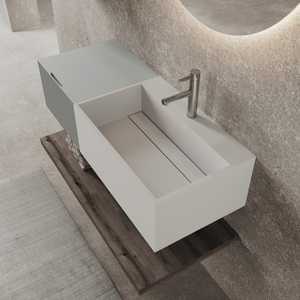 100 cm LED <b>Mirror</b> Composition with 1 Pearl Grey Drawer and Rota Drop <b>Mirror</b> - Product Image 3