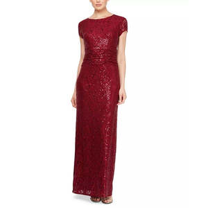SL Women's <b>Red</b> <b>Sequined</b> Lace Gown Formal Floor-Length Ball Gown with High Slit Sizes XS to XL Available - Product Image 1