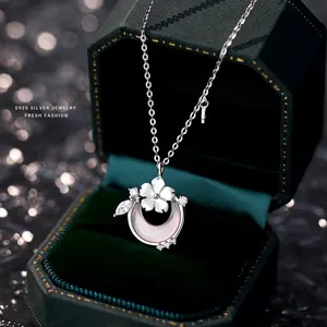 Original Wholesale 925 Sterling Silver Sakura Flower Necklace Colorful Shell Crescent Moon Pendant Necklace